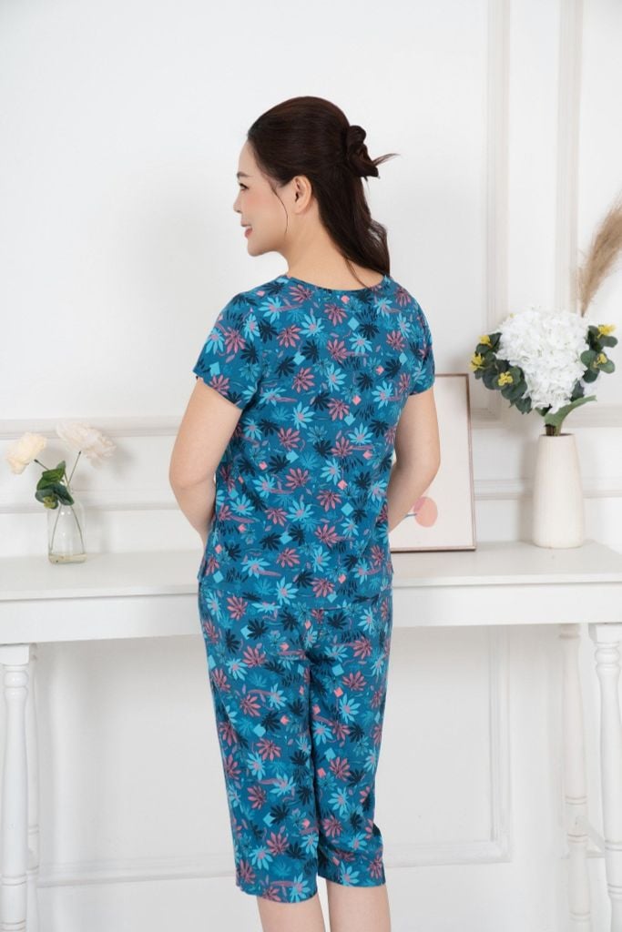 Bộ đồ mặc nhà trung niên Lanh quần lửng tay ngắn  -  2MNLA25020N