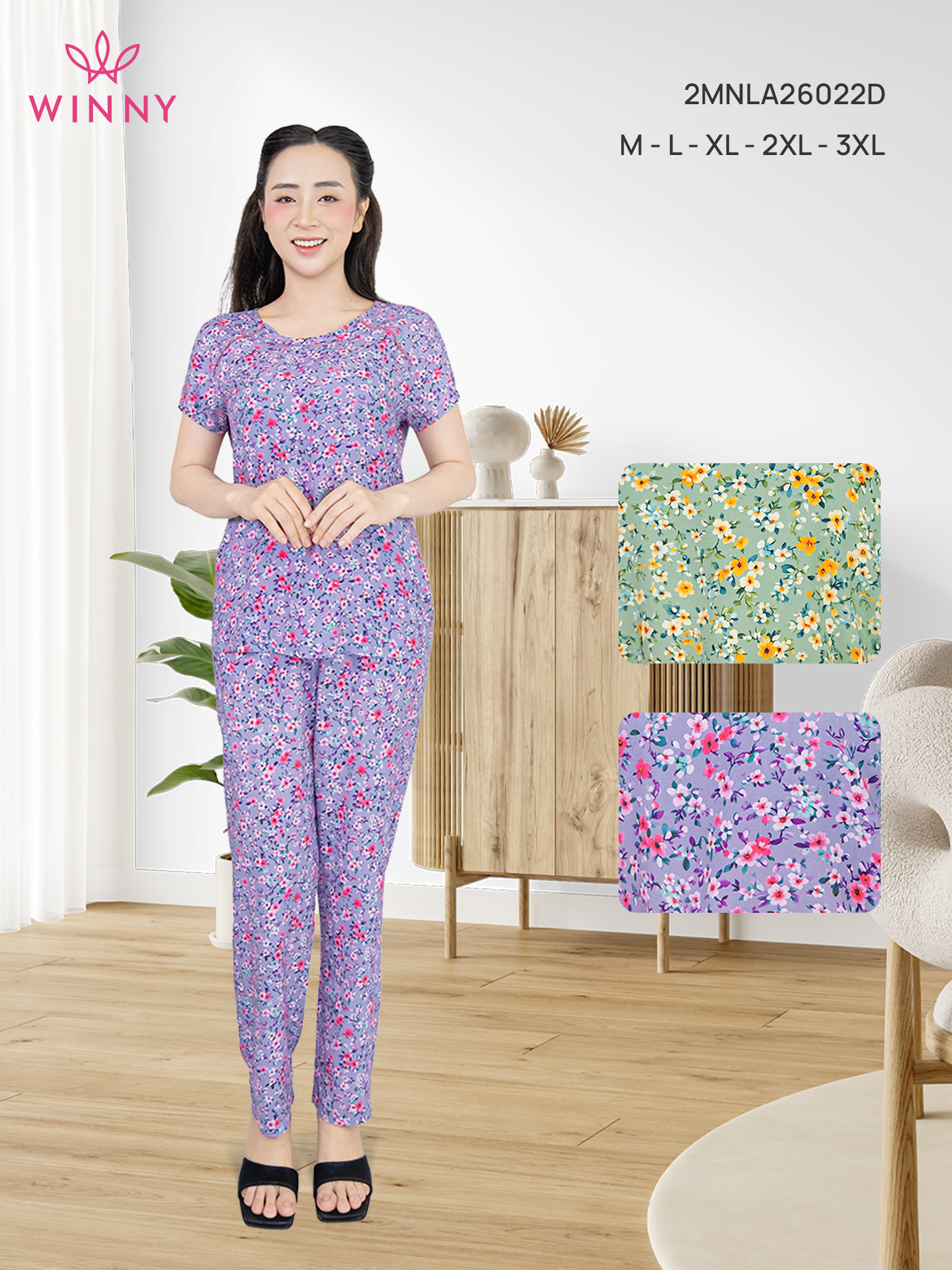 Bộ WONNER BY WINNY tole lanh quần dài tay ngắn 2MNLA25022D