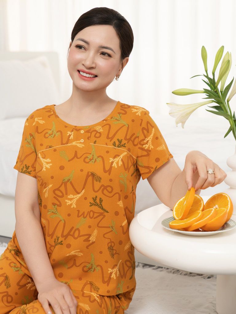 Bộ đồ mặc nhà Lanh quần dài tay ngắn  -  2MNLA25027D