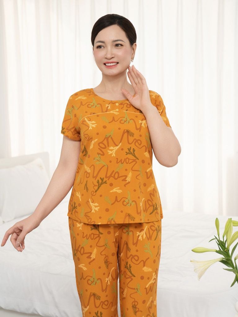 Bộ đồ mặc nhà Lanh quần dài tay ngắn  -  2MNLA25027D