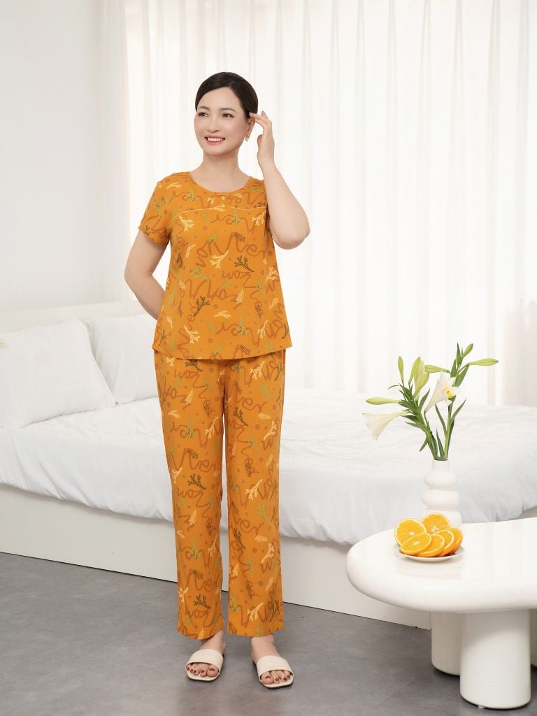 Bộ đồ mặc nhà Lanh quần dài tay ngắn  -  2MNLA25027D