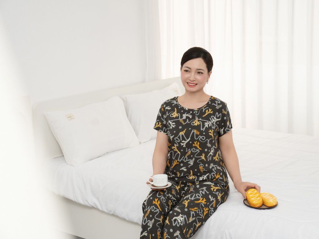 Bộ đồ mặc nhà Lanh quần dài tay ngắn  -  2MNLA25027D