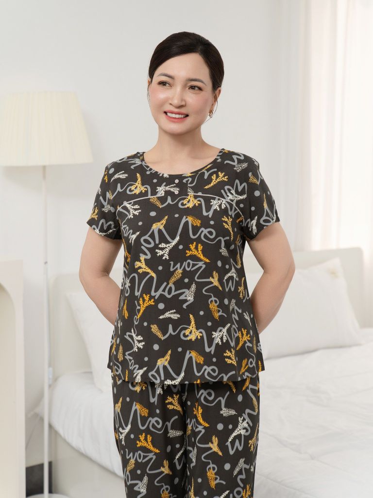 Bộ đồ mặc nhà Lanh quần dài tay ngắn  -  2MNLA25027D