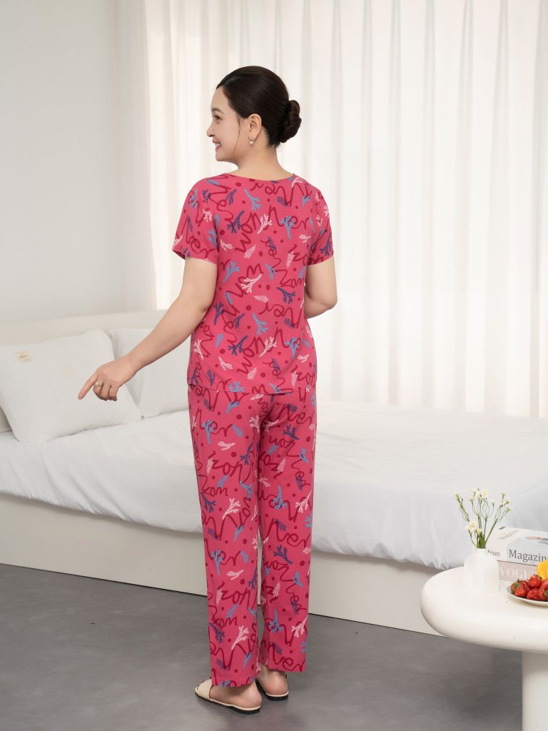 Bộ đồ mặc nhà Lanh quần dài tay ngắn  -  2MNLA25027D