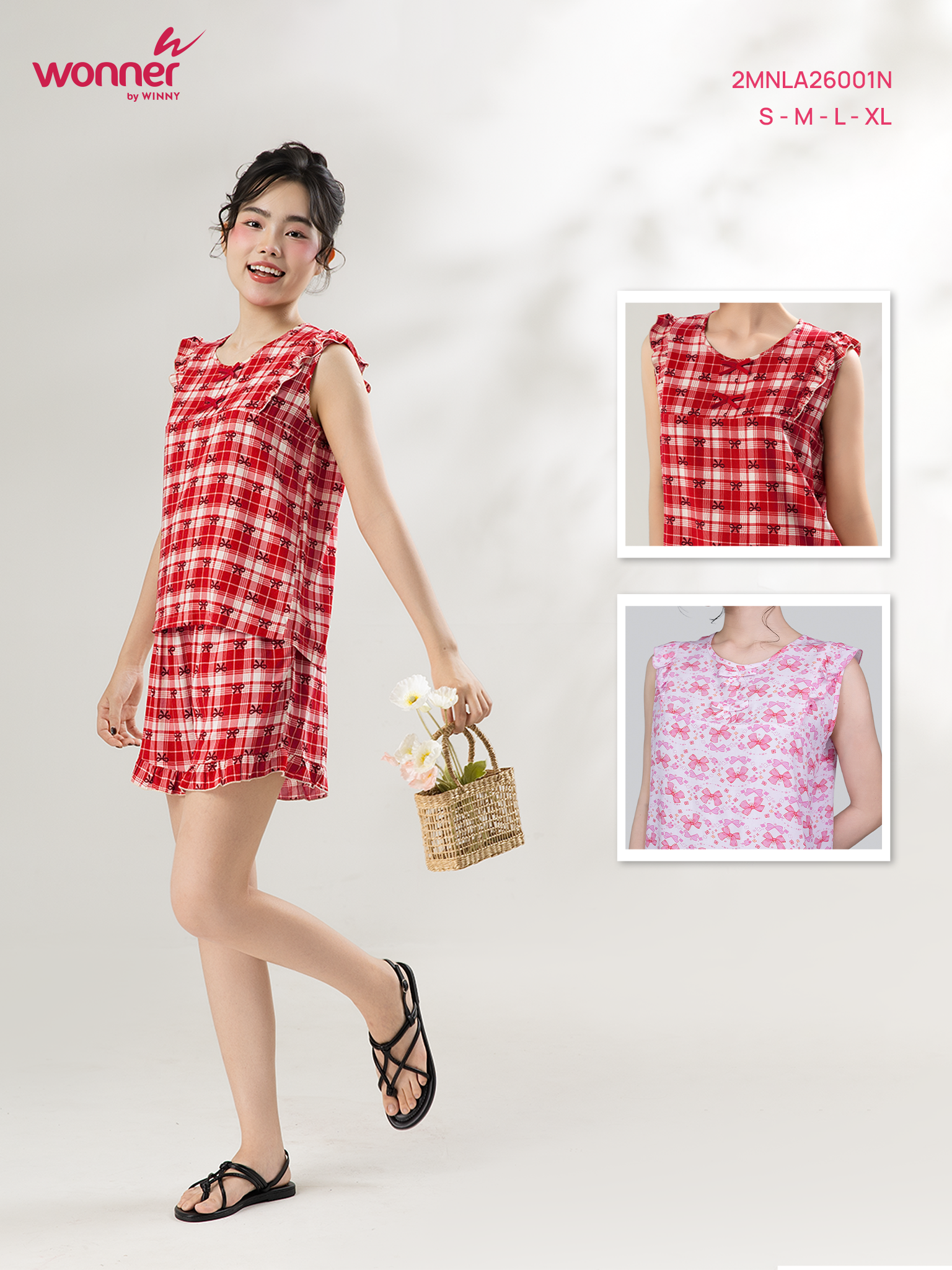 Bộ WONNER by WINNY mặc nhà tole lanh quần ngắn không tay 2MNLA26001N