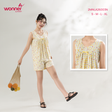  Bộ WONNER by WINNY mặc nhà tole lanh quần ngắn không tay màu kẻ caro vàng 2MNLA26003N 