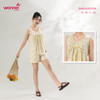 Bộ WONNER by WINNY mặc nhà tole lanh quần ngắn không tay màu kẻ caro vàng 2MNLA26003N