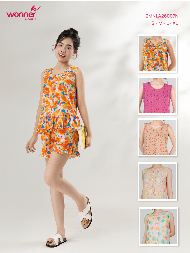 Bộ WONNER by WINNY mặc nhà tole lanh quần ngắn không tay 2MNLA26007N