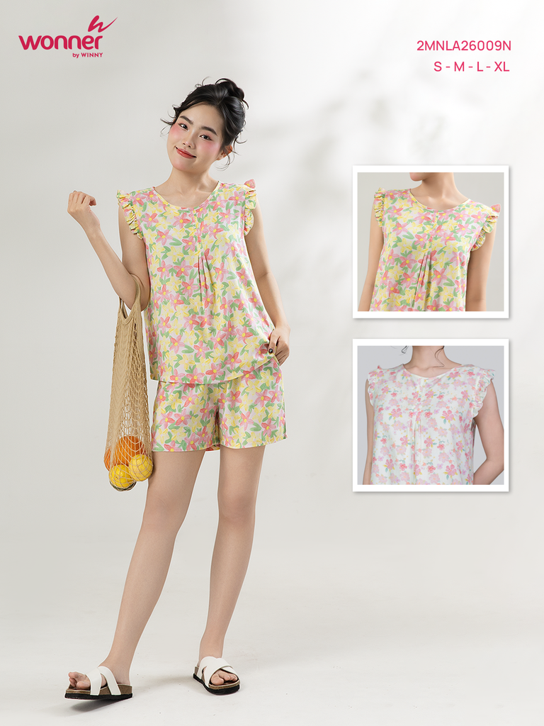 Bộ WONNER by WINNY mặc nhà tole lanh quần ngắn không tay 2MNLA26009N
