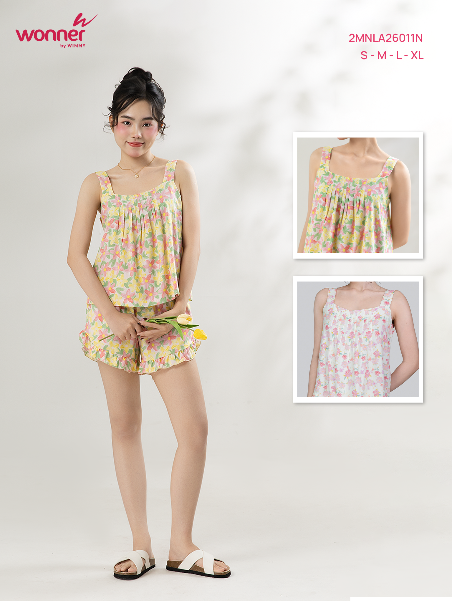 Bộ WONNER by WINNY mặc nhà tole lanh quần ngắn hai dây 2MNLA26011N