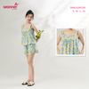 Bộ WONNER by WINNY mặc nhà tole lanh quần ngắn không tay màu hoa to xanh dương 2MNLA26012N
