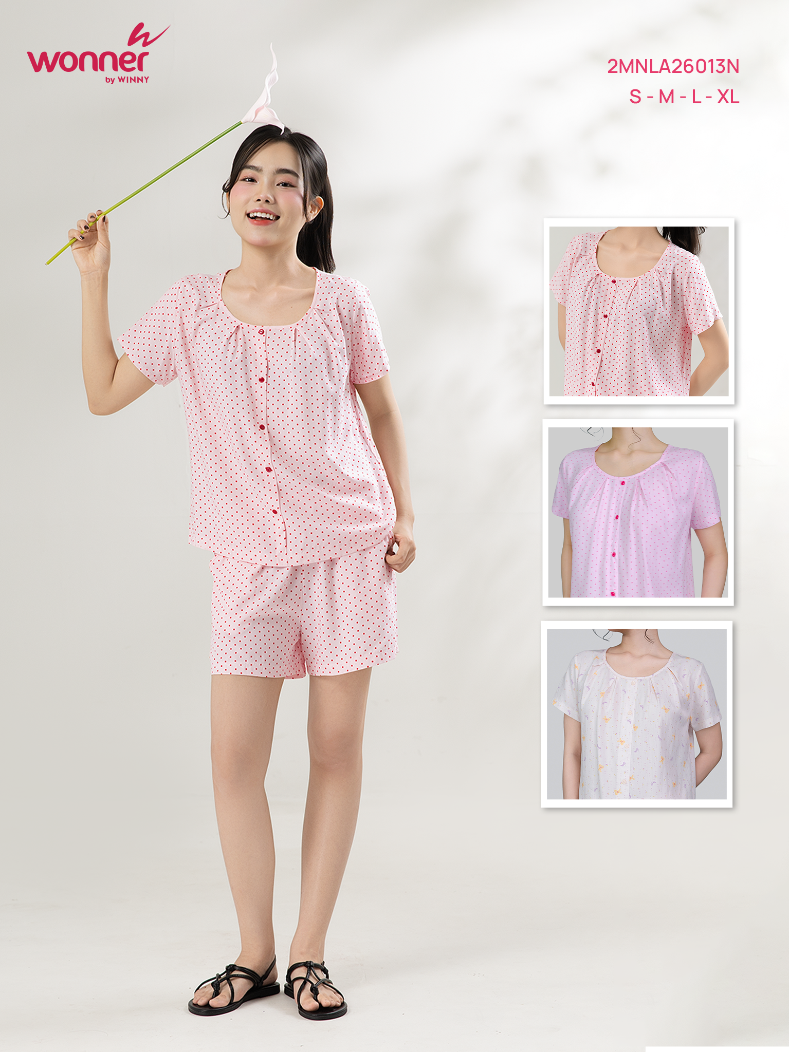 Bộ WONNER by WINNY mặc nhà tole lanh quần ngắn tay ngắn 2MNLA26013N
