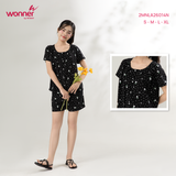 Bộ WONNER by WINNY mặc nhà tole lanh quần ngắn tay ngắn màu chấm bi đen 2MNLA26014N 