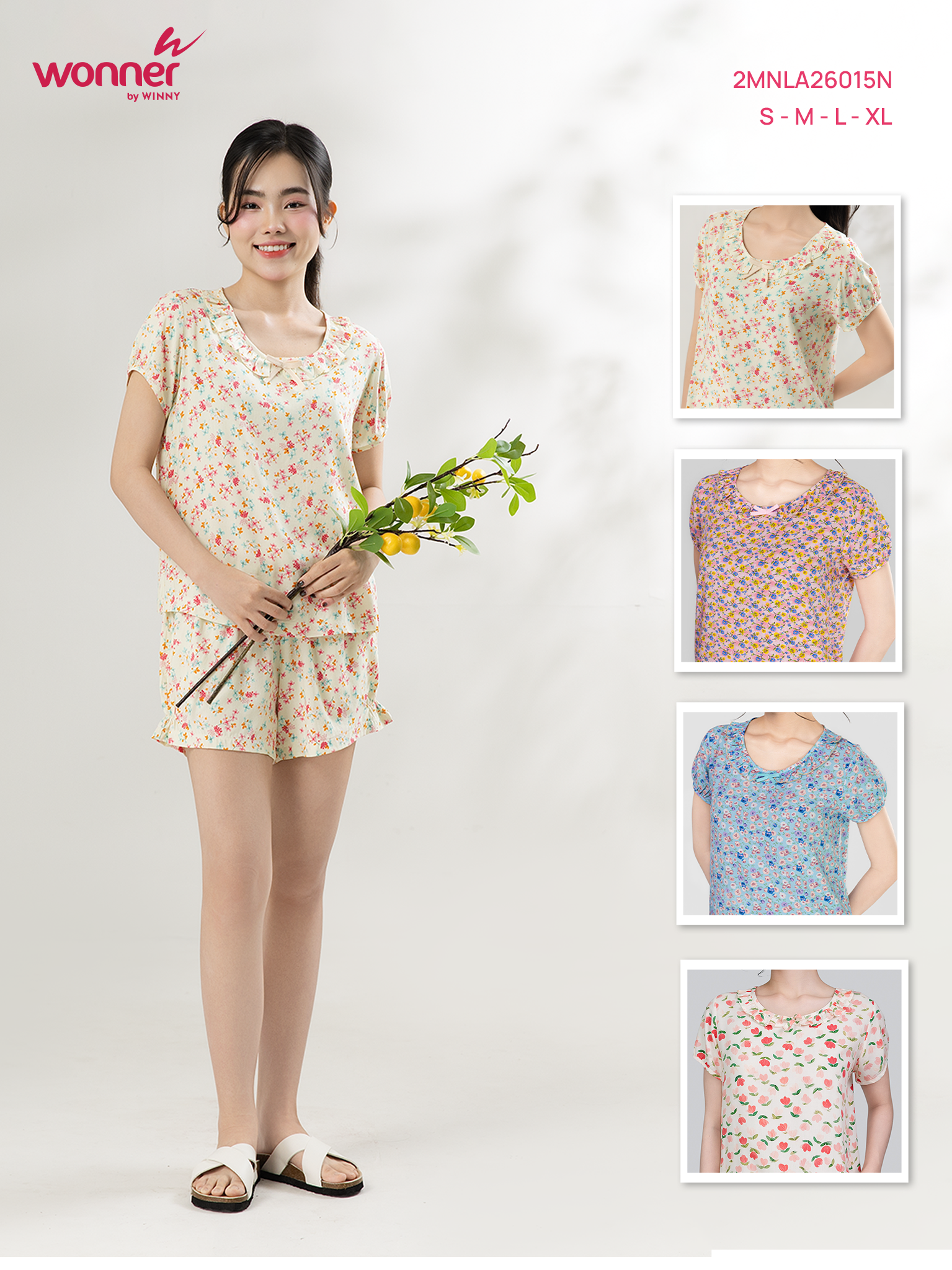Bộ WONNER by WINNY mặc nhà tole lanh quần ngắn tay ngắn 2MNLA26015N