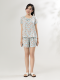  Bộ WONNER by WINNY mặc nhà tole lanh quần ngắn tay ngắn màu hoa nhí xanh mint 2MNLA26016N 