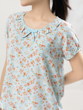  Bộ WONNER by WINNY mặc nhà tole lanh quần ngắn tay ngắn màu hoa nhí xanh mint 2MNLA26016N 
