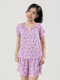  Bộ WONNER by WINNY mặc nhà tole lanh quần ngắn tay ngắn màu hoa nhí tím 2MNLA26017N 
