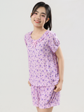  Bộ WONNER by WINNY mặc nhà tole lanh quần ngắn tay ngắn màu hoa nhí tím 2MNLA26017N 