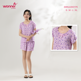  Bộ WONNER by WINNY mặc nhà tole lanh quần ngắn tay ngắn màu hoa nhí tím 2MNLA26017N 