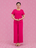  Bộ WONNER by WINNY mặc nhà lụa gấm quần dài tay ngắn màu hồng 2MNLG26001D 