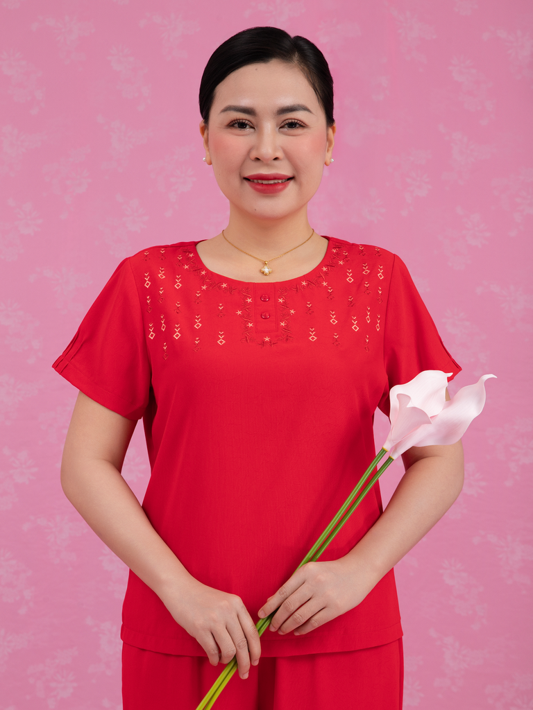 Bộ WONNER by WINNY mặc nhà lụa gấm quần dài tay ngắn màu cam 2MNLG26002D