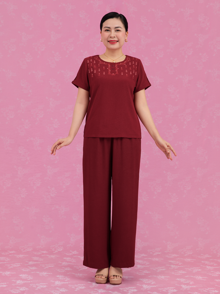 Bộ WONNER by WINNY mặc nhà lụa gấm quần dài tay ngắn 2MNLG26003D
