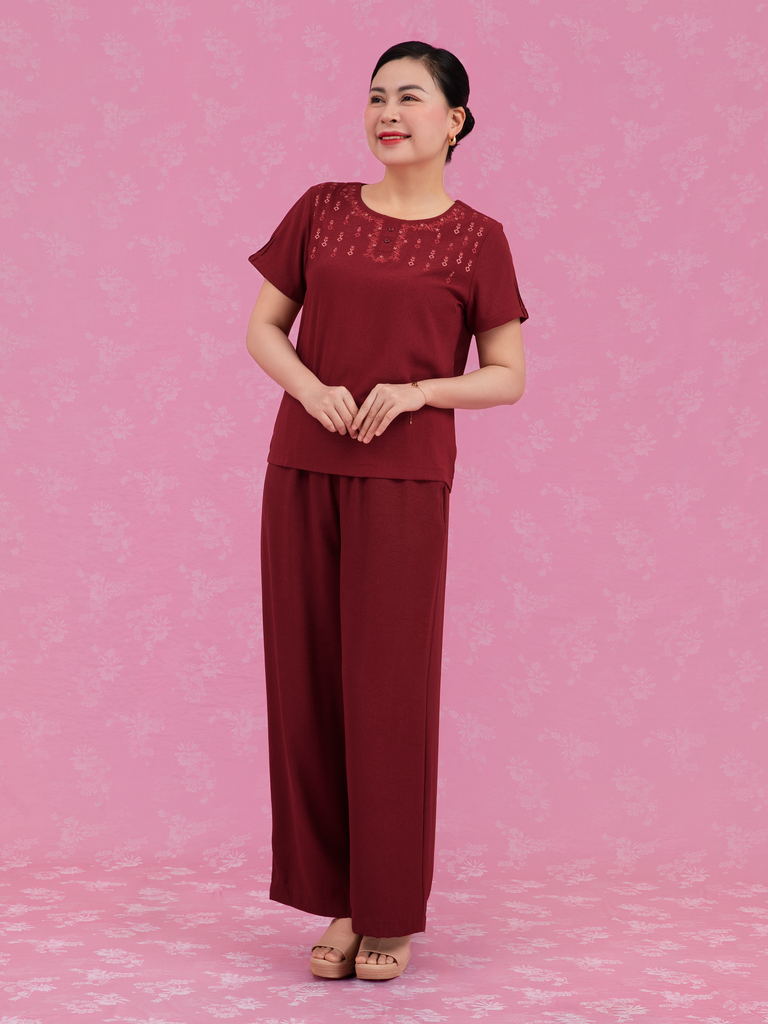 Bộ WONNER by WINNY mặc nhà lụa gấm quần dài tay ngắn 2MNLG26003D