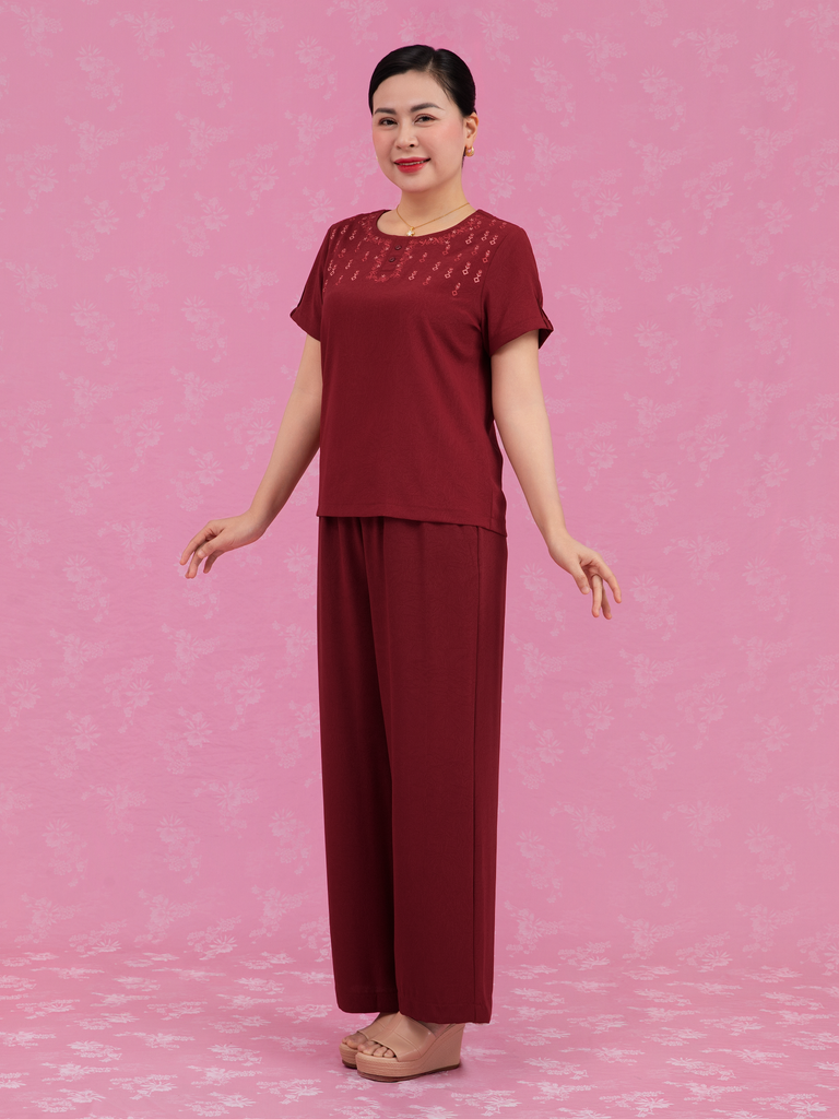 Bộ WONNER by WINNY mặc nhà lụa gấm quần dài tay ngắn 2MNLG26003D