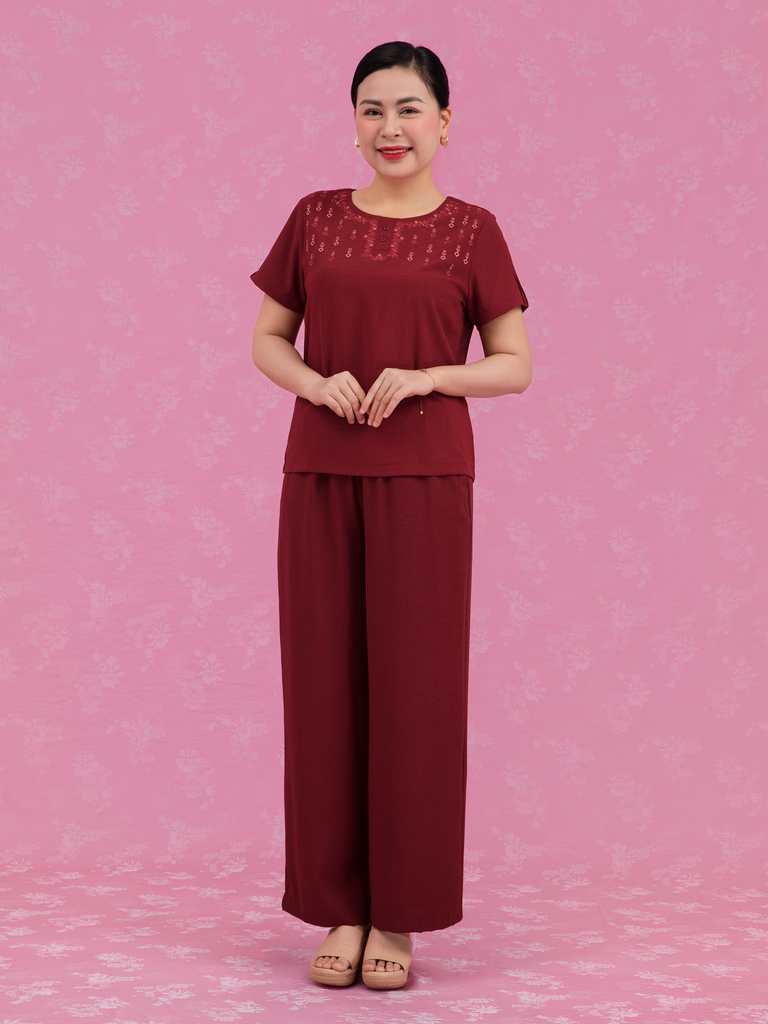 Bộ WONNER by WINNY mặc nhà lụa gấm quần dài tay ngắn 2MNLG26003D
