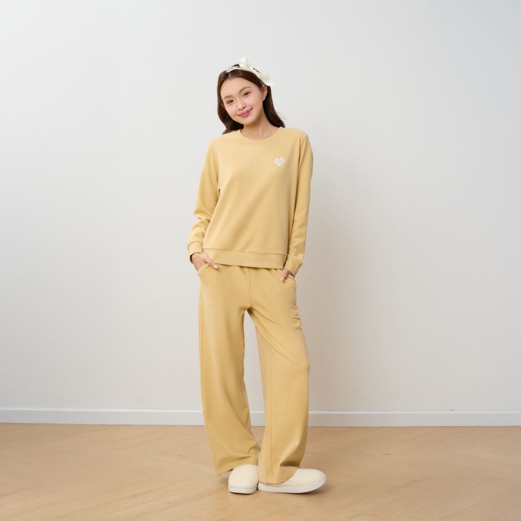 Bộ WINNY mặc nhà nỉ nhung quần dài tay dài màu vàng 1MNNN25007D