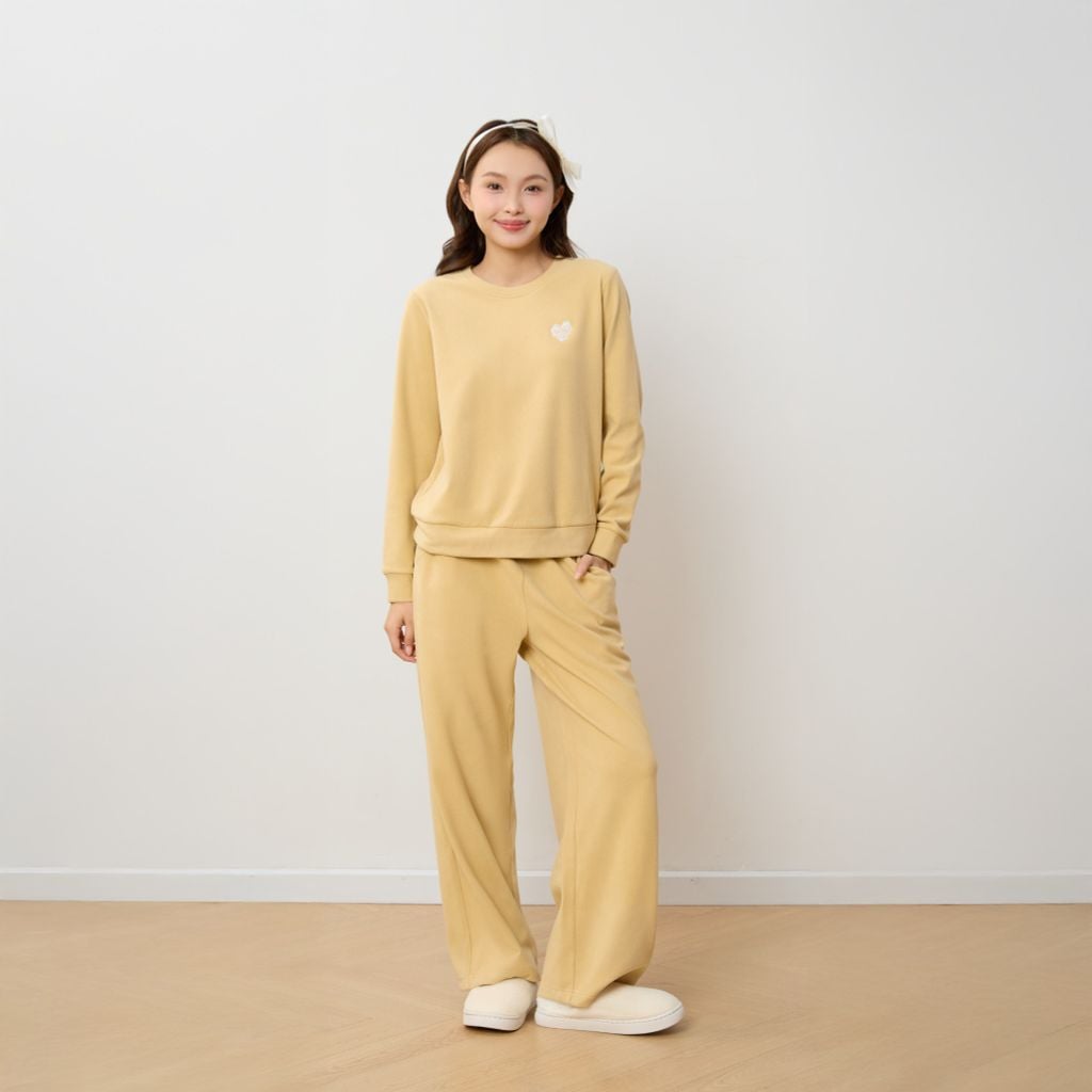 Bộ WINNY mặc nhà nỉ nhung quần dài tay dài màu vàng 1MNNN25007D