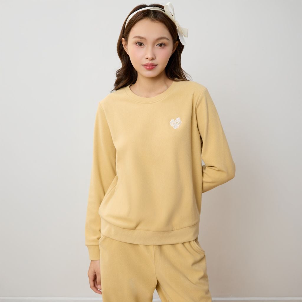 Bộ WINNY mặc nhà nỉ nhung quần dài tay dài màu vàng 1MNNN25007D