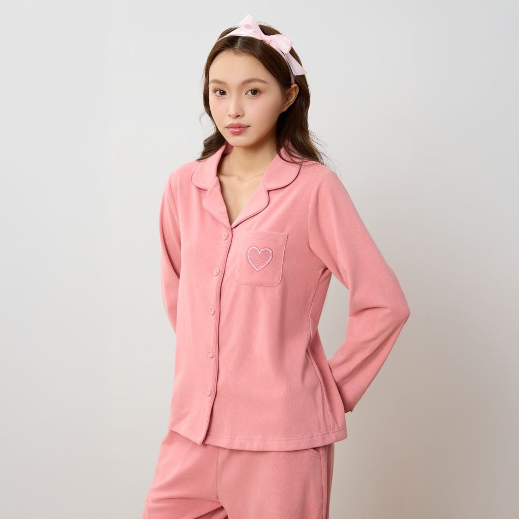Bộ WINNY mặc nhà nỉ nhung quần dài tay dài màu hồng đậm 1MNNN25003D