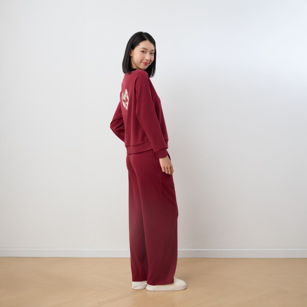 Bộ WINNY mặc nhà nỉ nhung quần dài tay dài màu đỏ đậm 1MNNN25009D