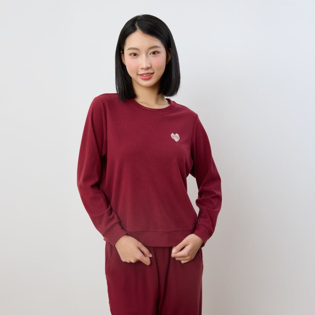Bộ WINNY mặc nhà nỉ nhung quần dài tay dài màu đỏ đậm 1MNNN25009D