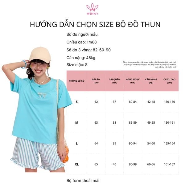 Bộ WINNY cotton quần ngắn tay ngắn 180gsm 1MNCT26003N
