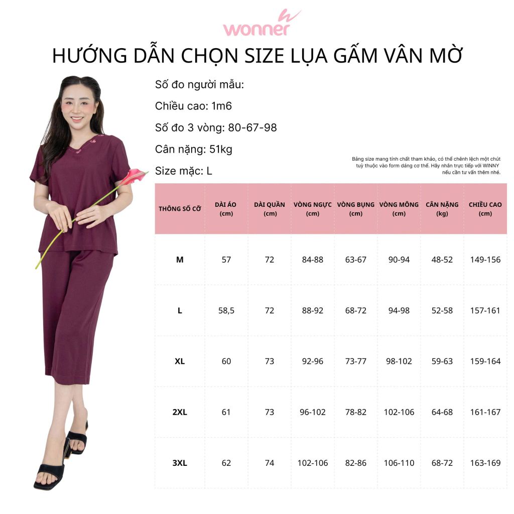 Bộ WONNER BY WINNY lụa gấm quần culottes tay ngắn 2MNLG26010C