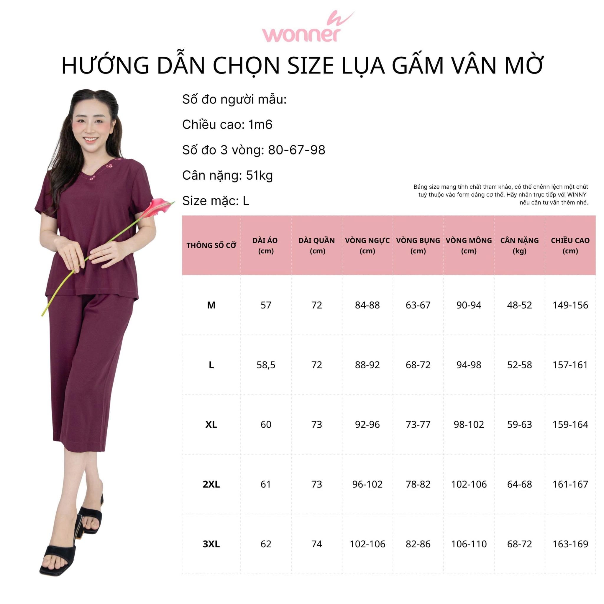 Bộ WONNER BY WINNY lụa gấm quần culottes tay ngắn 2MNLG26010C