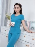  Bộ WONNER by WINNY mặc nhà cotton CVC quần dài tay ngắn màu xanh da trời 2MNCV26002D 