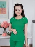  Bộ WONNER by WINNY mặc nhà cotton CVC quần dài tay ngắn màu xanh lá cây 2MNCV26003D 