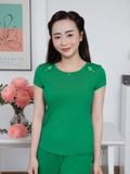  Bộ WONNER by WINNY mặc nhà cotton CVC quần dài tay ngắn màu xanh lá cây 2MNCV26003D 