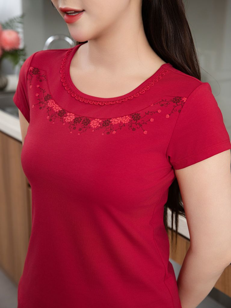 Bộ WONNER by WINNY mặc nhà cotton CVC quần dài tay ngắn màu đỏ 2MNCV26005D