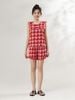  Bộ WONNER by WINNY mặc nhà tole lanh quần ngắn không tay màu kẻ caro đỏ 2MNLA26001N 