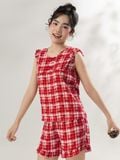  Bộ WONNER by WINNY mặc nhà tole lanh quần ngắn không tay màu kẻ caro đỏ 2MNLA26001N 