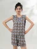 Bộ WONNER by WINNY mặc nhà tole lanh quần ngắn không tay màu kẻ caro nâu 2MNLA26002N 