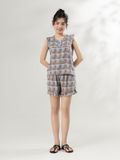  Bộ WONNER by WINNY mặc nhà tole lanh quần ngắn không tay màu kẻ caro nâu 2MNLA26002N 