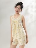  Bộ WONNER by WINNY mặc nhà tole lanh quần ngắn không tay màu kẻ caro vàng 2MNLA26003N 