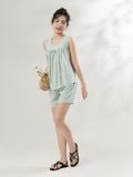  Bộ WONNER by WINNY mặc nhà tole lanh quần ngắn không tay màu kẻ caro xanh lá 2MNLA26004N 