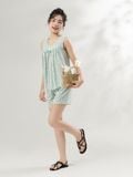  Bộ WONNER by WINNY mặc nhà tole lanh quần ngắn không tay màu kẻ caro xanh lá 2MNLA26004N 