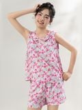  Bộ WONNER by WINNY mặc nhà tole lanh quần ngắn không tay màu hoa nhí hồng 2MNLA26005N 